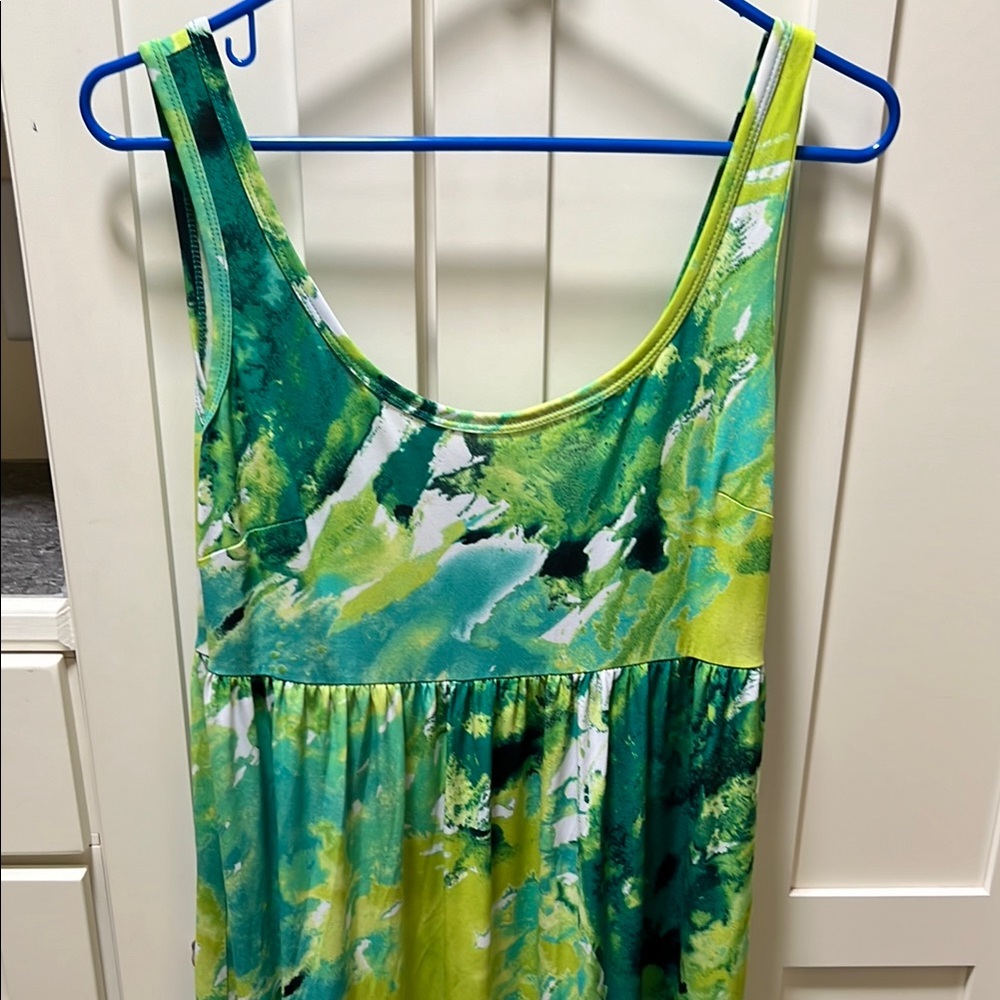 BOGO💞 abstract Green and Yellow Sleeveless Maxi Dress - Picture 2 of 4